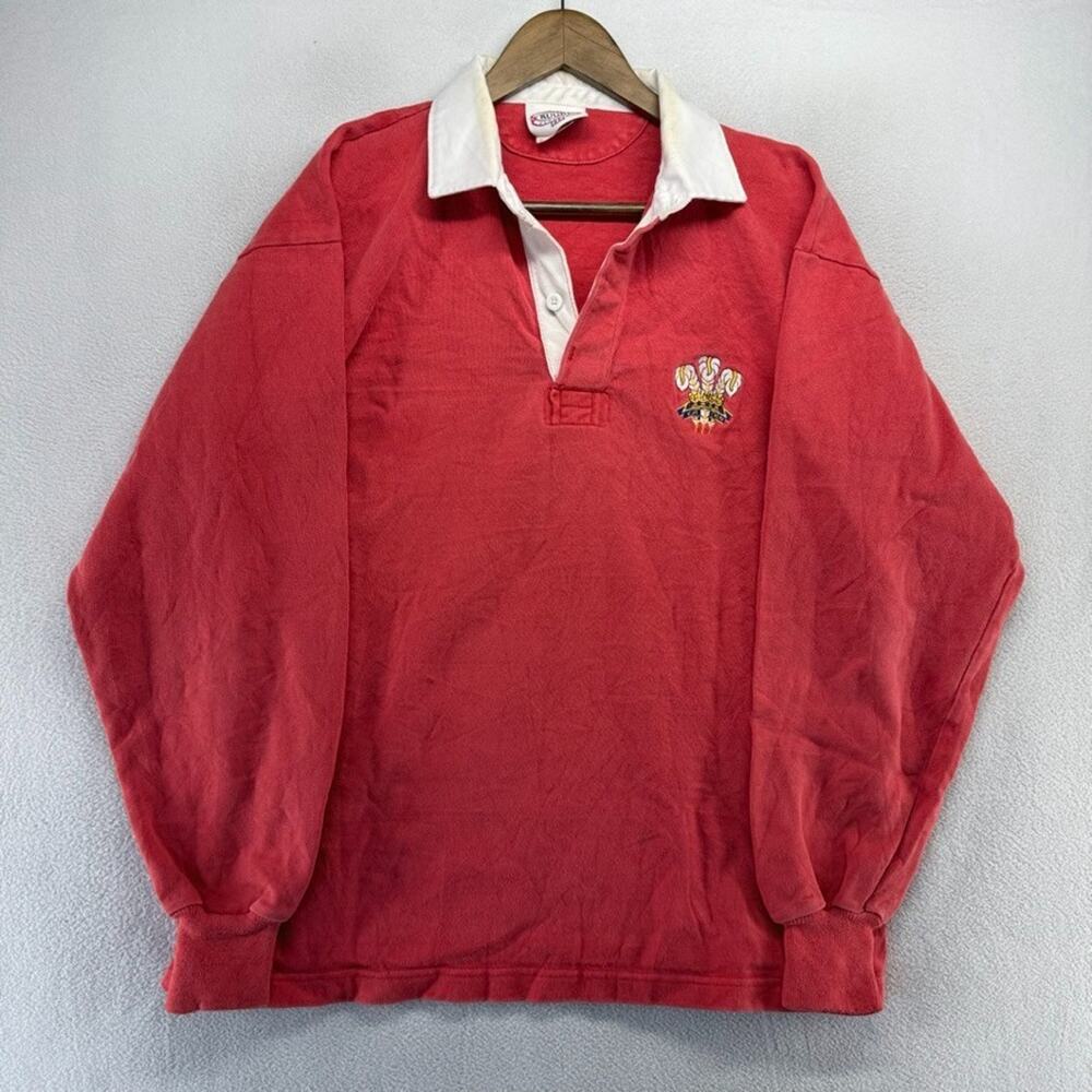 Vintage Wales Rugby Shirt Men's XL Red Embroidered Logo Solid Halbro Thick 90s